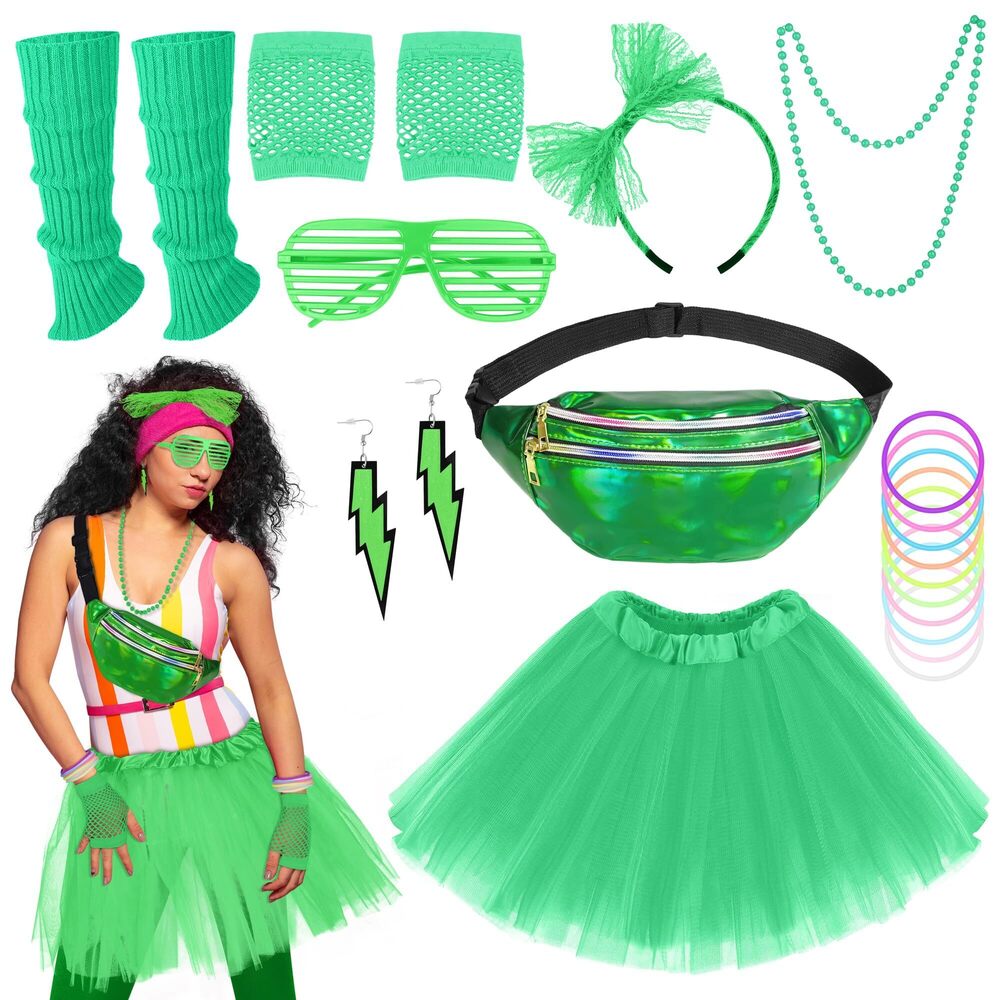 9266 80s Outfit Costume Accessoriess For Women, Neon Tutu